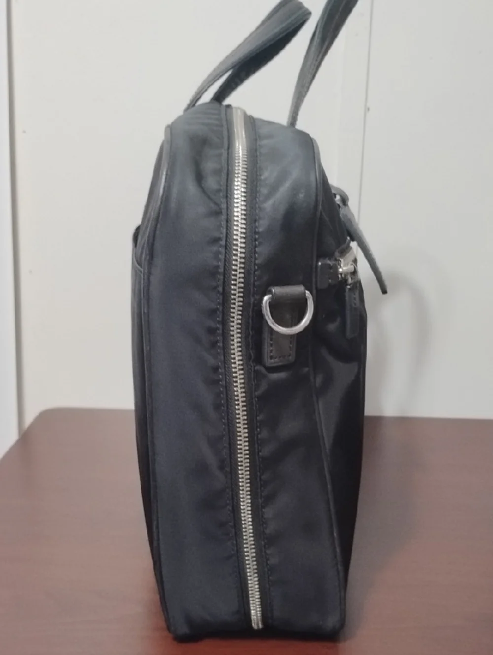 TUMI Black Ballistic Nylon Slim Laptop Briefcase with Leather Trim